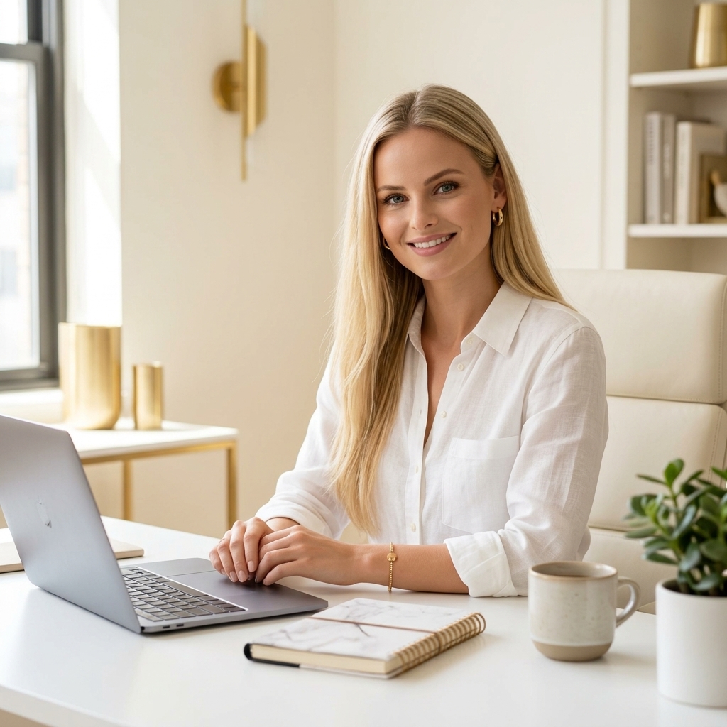 Jenna working at her desk — BeeDazzler Brand Ambassador